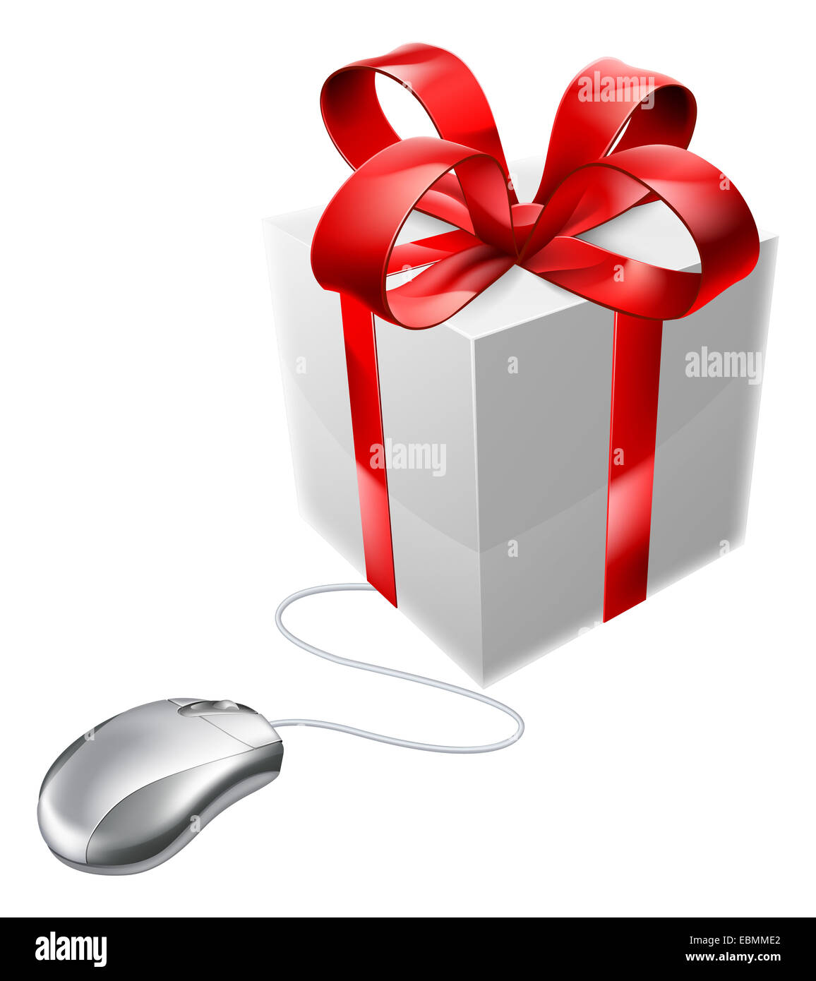 Internet en ligne la souris cadeau shop concept actuel d'une souris d'ordinateur connecté à un présent. Concept pourrait être pour les pièces Banque D'Images