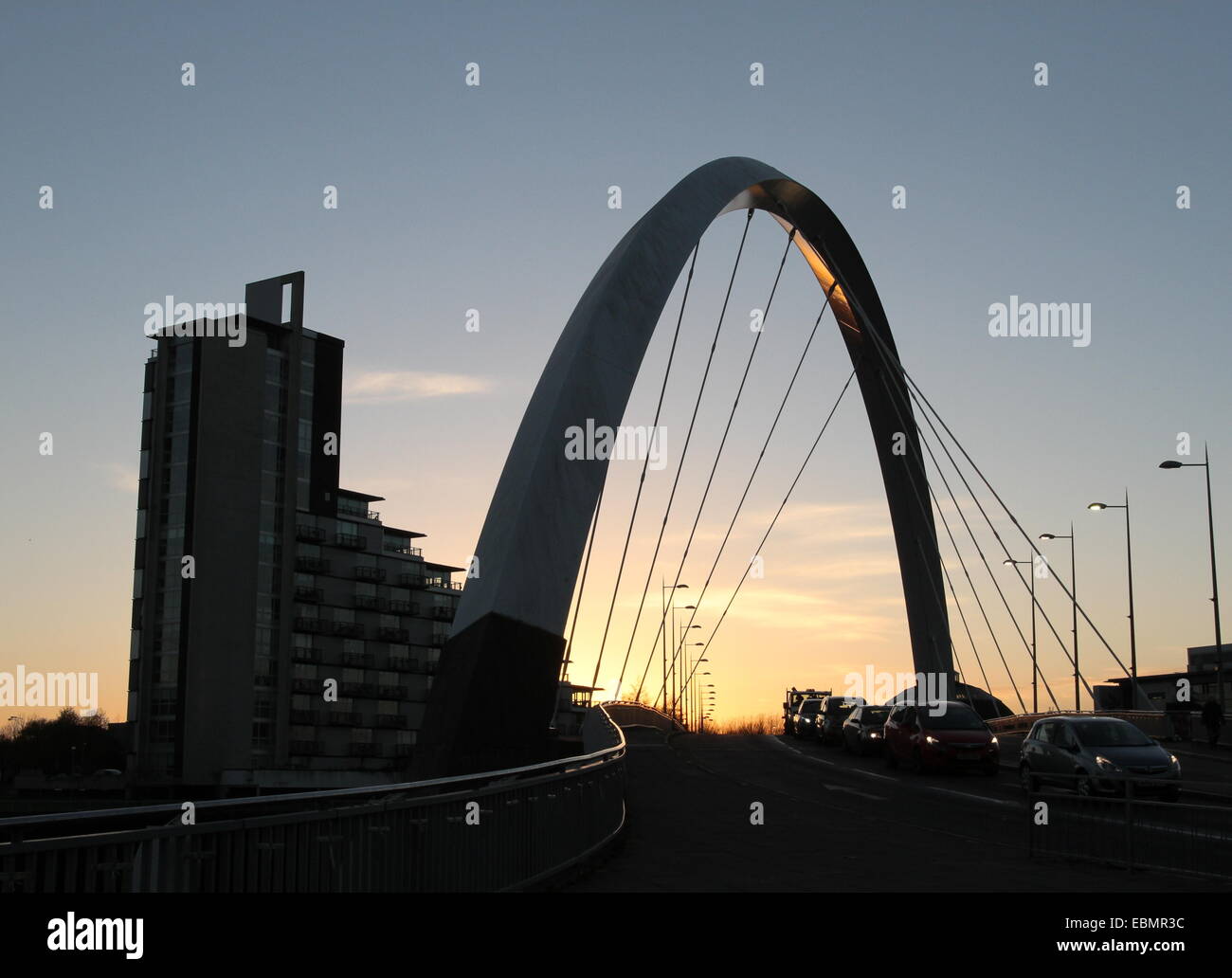 Arc clyde Glasgow Ecosse au coucher du soleil, décembre 2014 Banque D'Images