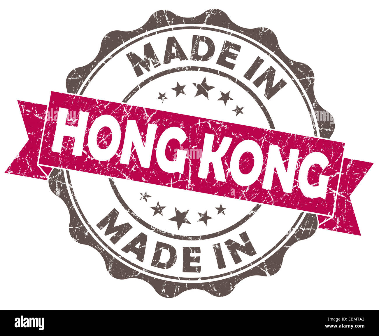 Fait à hong kong joint grunge rose isolé sur fond blanc Banque D'Images
