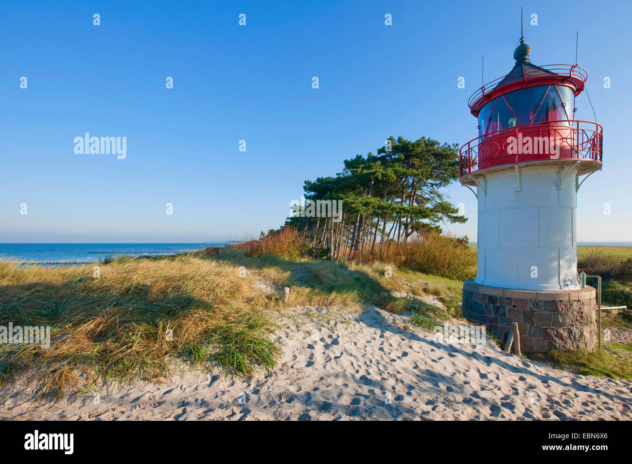 Paysage de la côte avec phare à l'( Gellen près de Härkingen, Allemagne, Mecklembourg-Poméranie-Occidentale, Hiddensee Banque D'Images