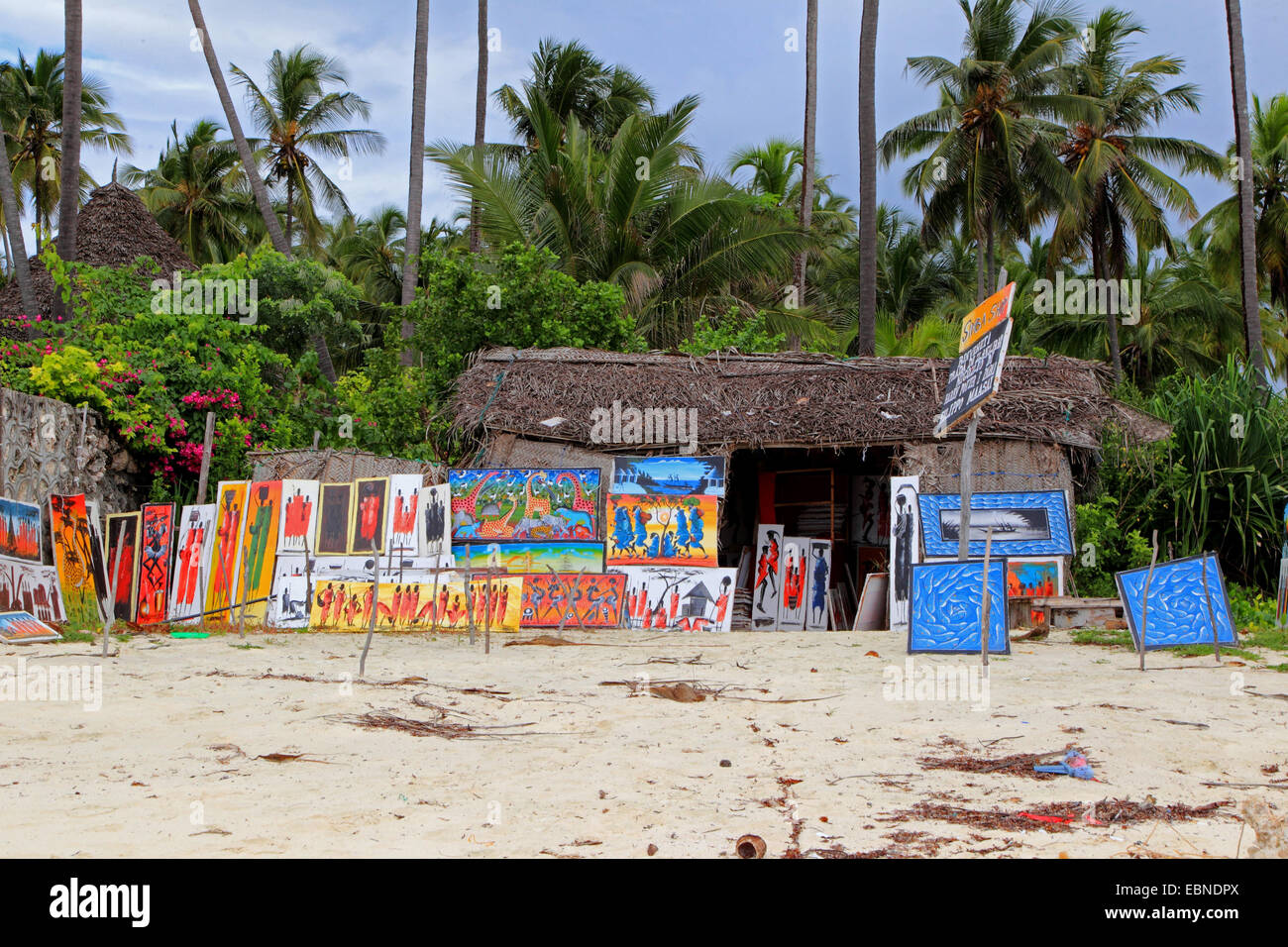 Stand de vente sur la plage de l'Océan Indien, la Tanzanie, Sansibar Banque D'Images