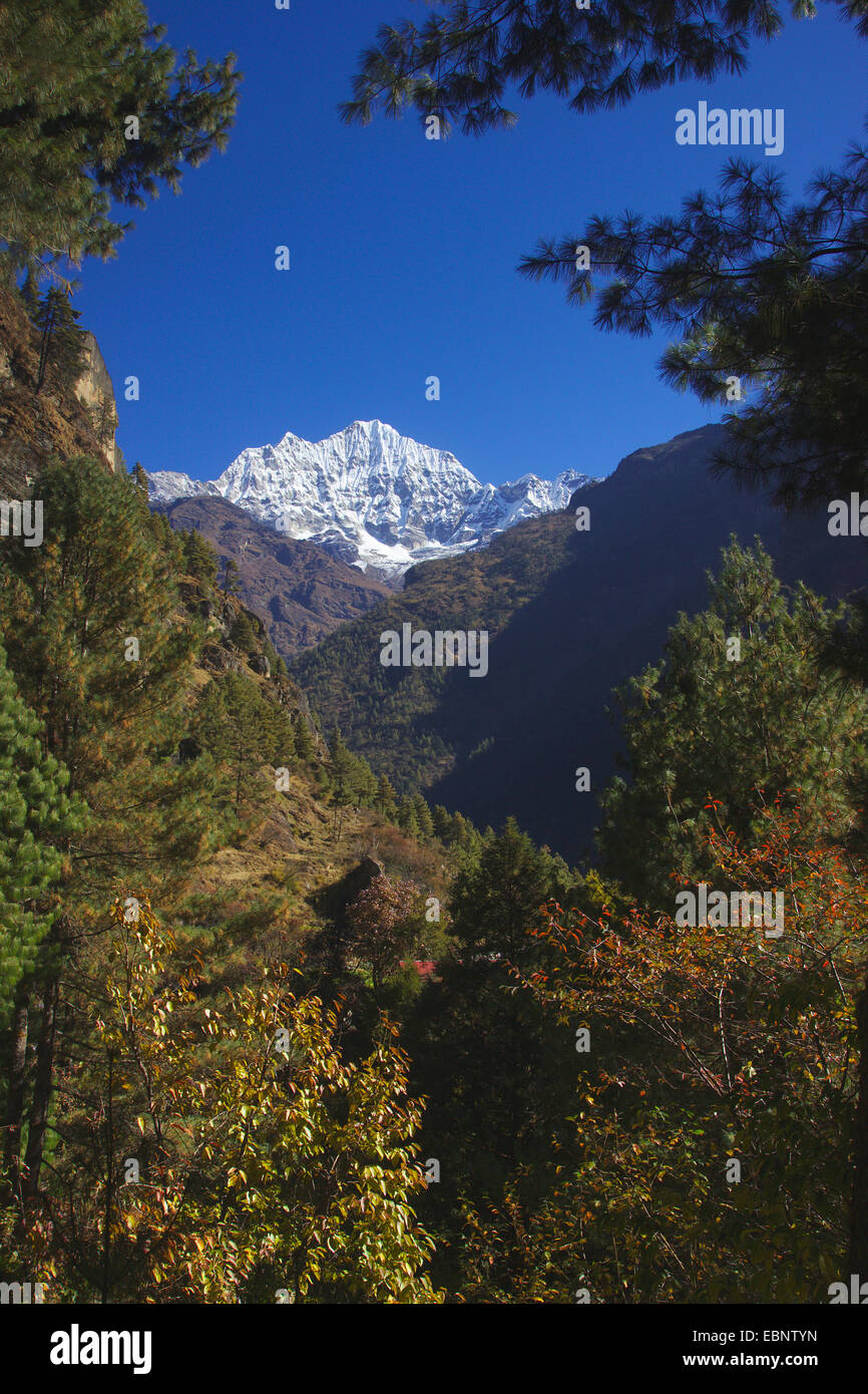 Thamserku view de Bengkar, Népal, Himalaya, Khumbu Himal Banque D'Images