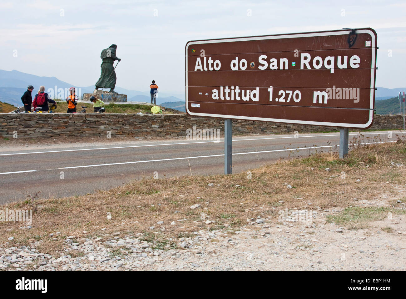 Chemin de Saint-Jacques de Compostelle, au sommet d'Alto do San Roque, Espagne, Galice, Lugo, Passhoehe San Roque Banque D'Images