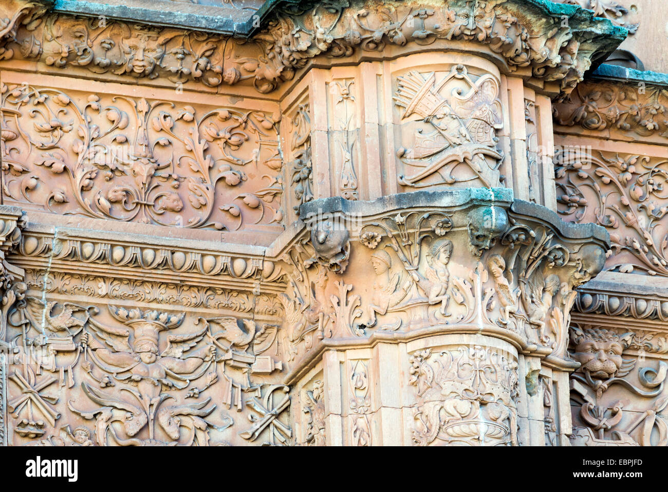 Salamanque, Espagne - 21 NOVEMBRE 2014 : Détail de la façade de l'Université de Salamanque (style plateresque) et le célèbre 'frog o Banque D'Images