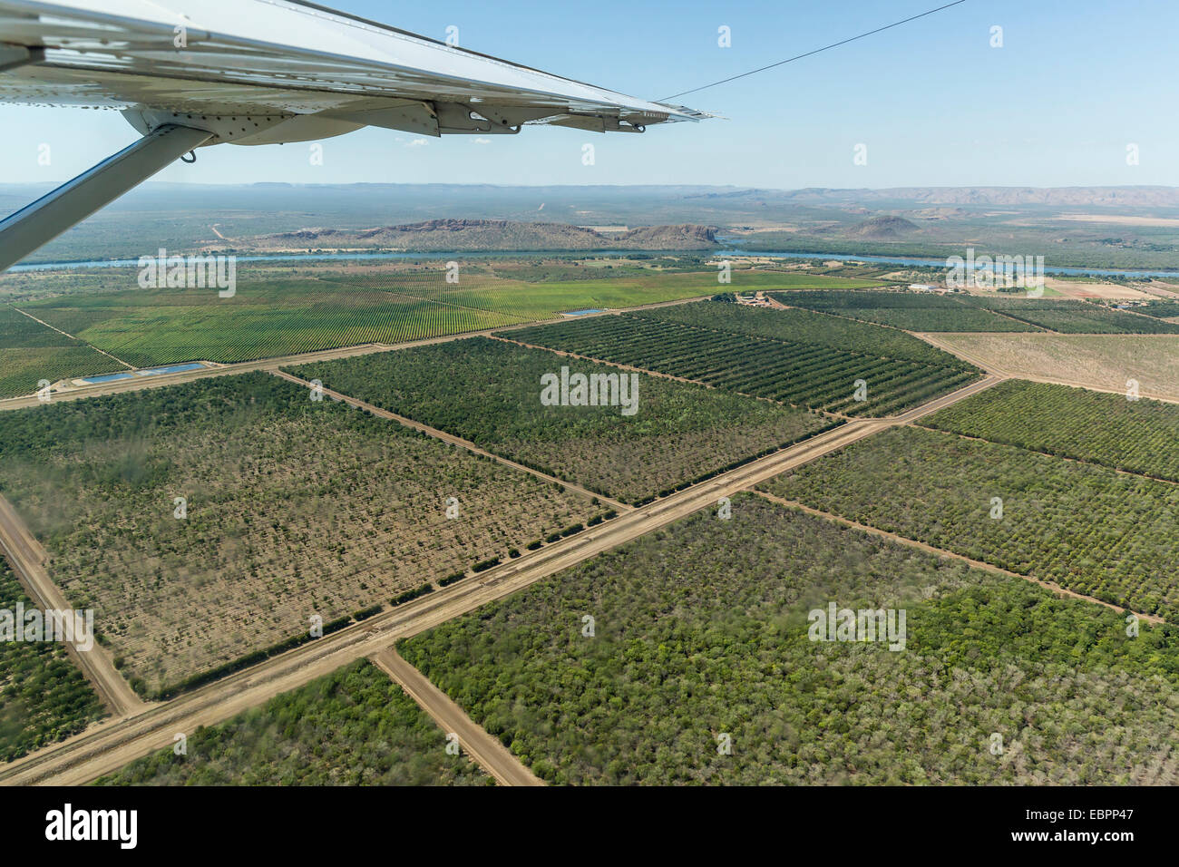 Vue aérienne de l'Ord à l'homme, près de la ville de Kununurra, Kimberley, Western Australia, Australie, Pacifique Banque D'Images
