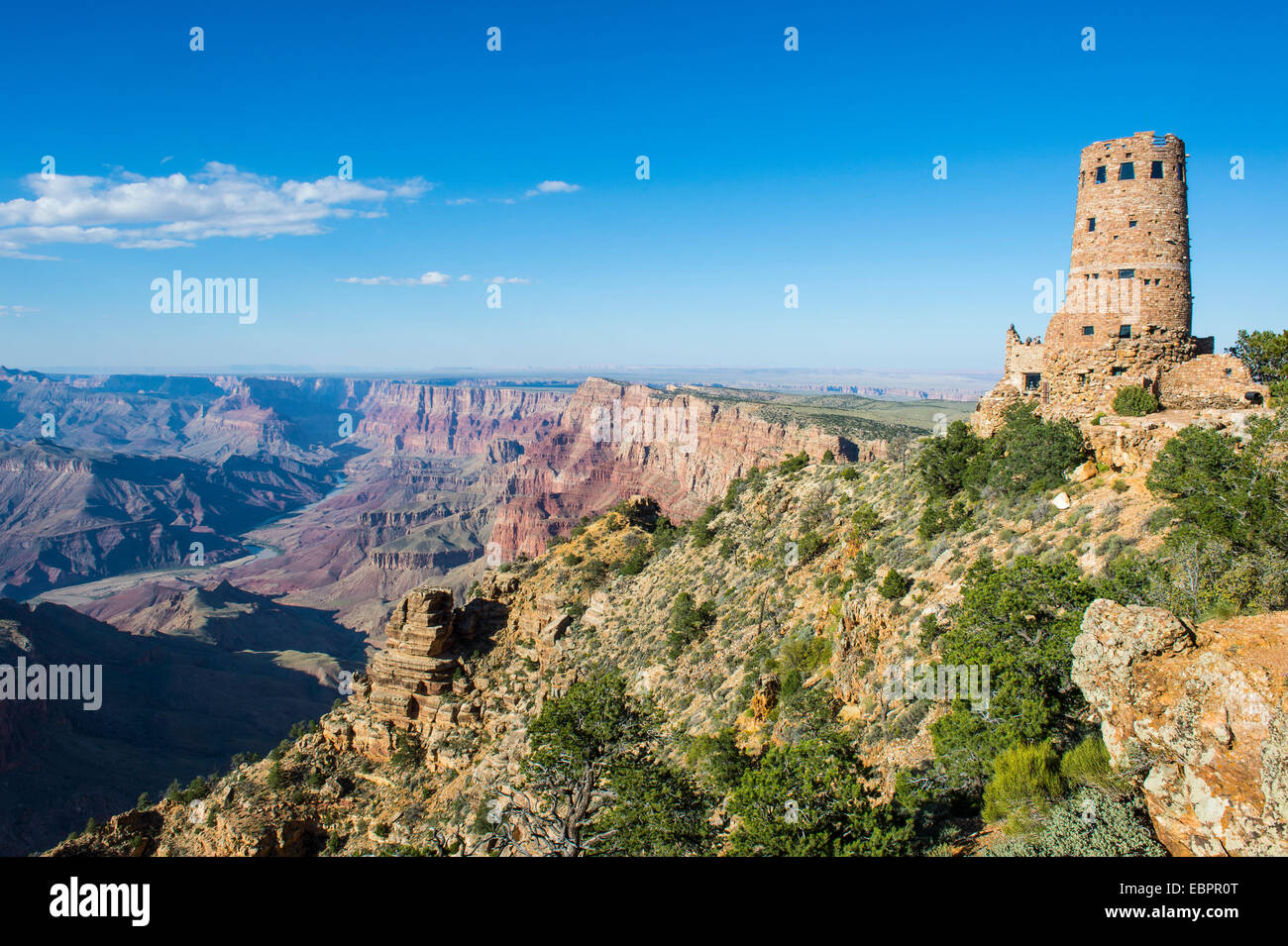 Desert view tour en pierre sur le haut de la rive sud du Grand Canyon, UNESCO World Heritage Site, Arizona, USA Banque D'Images