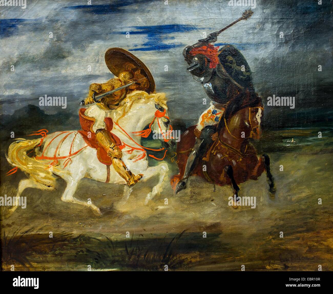 ActiveMuseum 0001636.jpg / Deux chevaliers combats dans la campagne, 1824 - Eugène Delacroix Huile sur toile 25/09/2013 - Collection / 19e siècle / Active Museum Banque D'Images