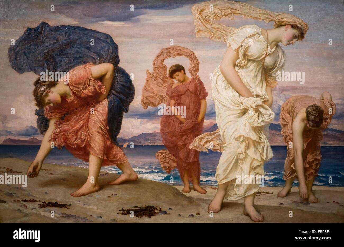 ActiveMuseum 0003617.jpg / grec pour ramasser des cailloux au bord de la mer, 1871 - Lord Frederic Leighton Huile sur toile 08/01/2014 - Collection / 19e siècle / Active Museum Banque D'Images