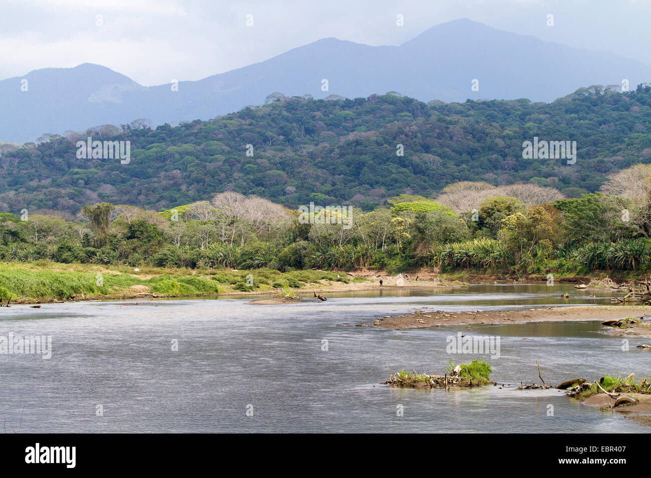 Rio Herradura près de la bouche de l'eau dans l'océan Pacifique en saison sèche, le Costa Rica, Rio Herradura Banque D'Images