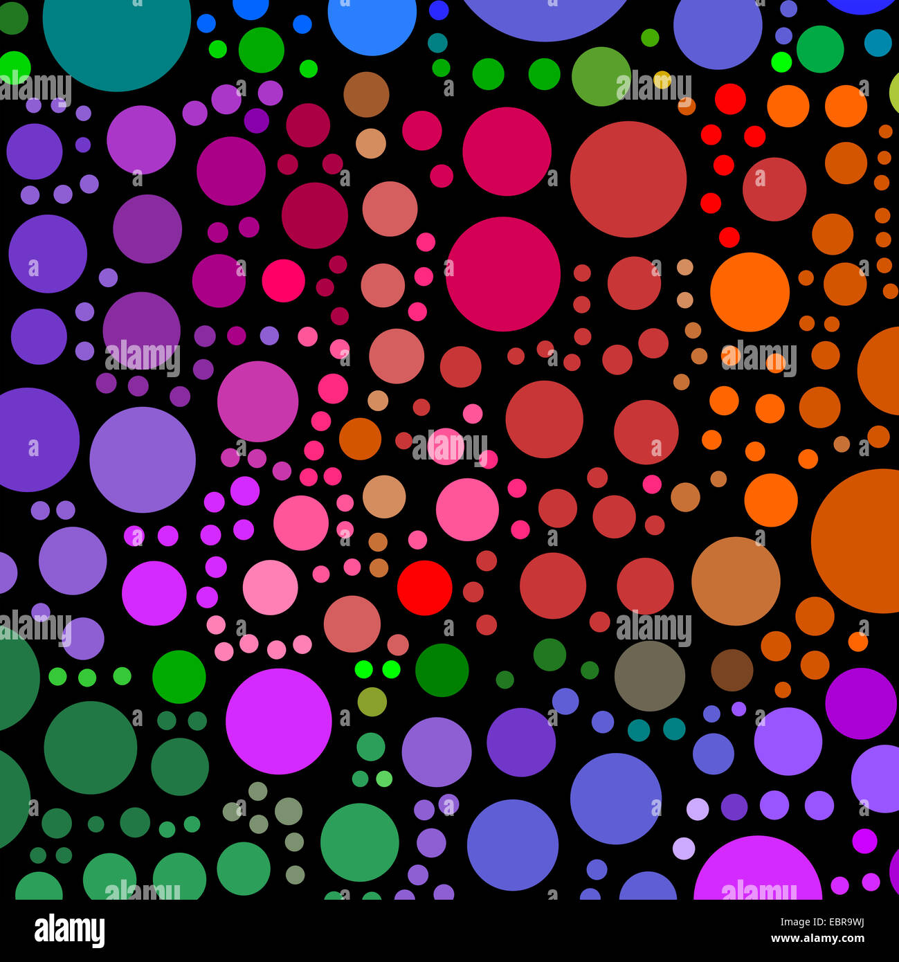 Beaucoup de formes cercle coloré sur un fond noir. Banque D'Images