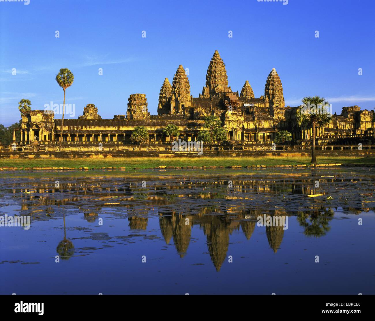 Complexe du temple Angkor Wat en miroir dans l'eau, Cambodge, Siem Reap Banque D'Images