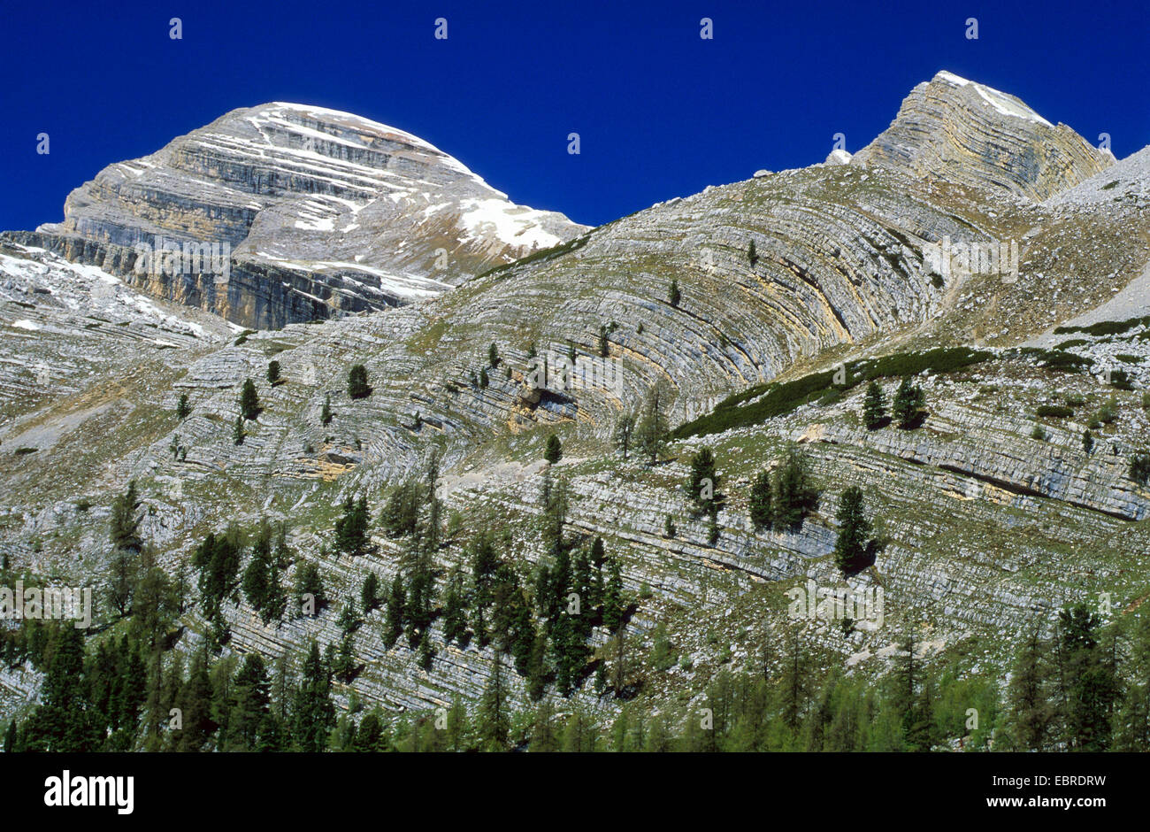 Les strates plissées à l'Naturepark Fanes Sennes Prags, Germany, Dolomites, Parc National de Fanes Banque D'Images