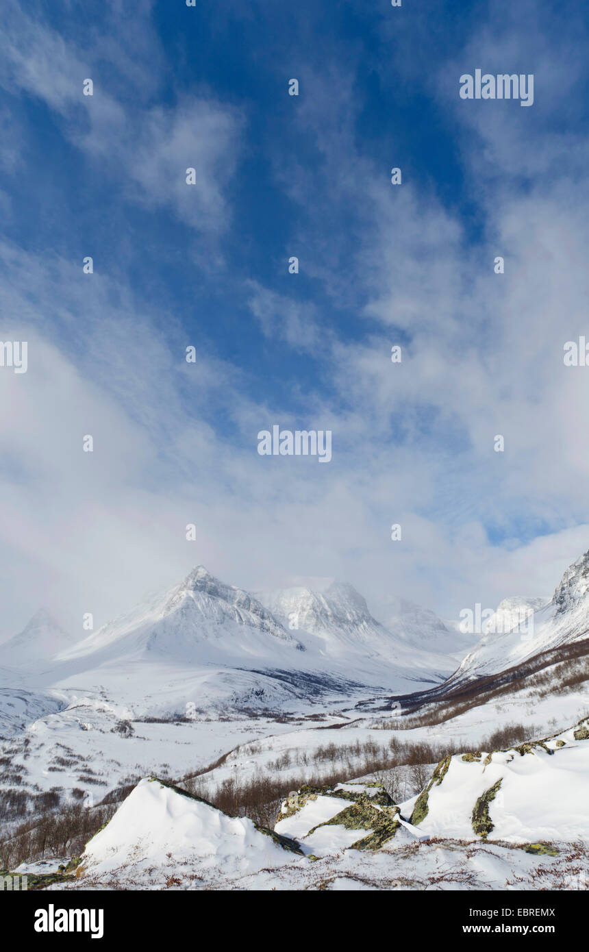 Vue d'Vistasdalen valley, la Suède, la Laponie, Norrbotten, Kebnekaisefjell Banque D'Images
