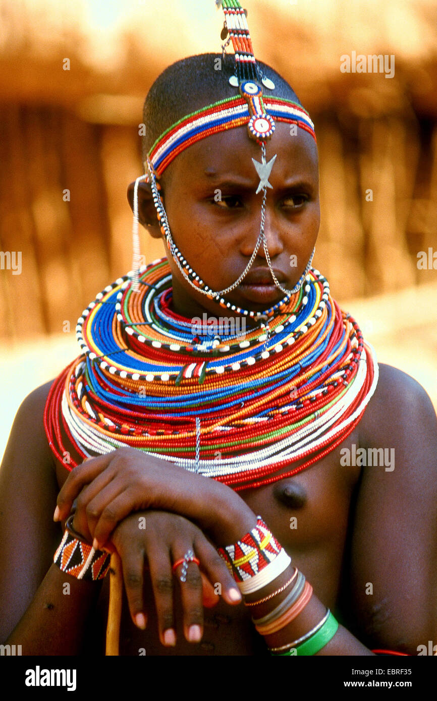Samburu girl, portrait, Kenya, Masai Mara Banque D'Images