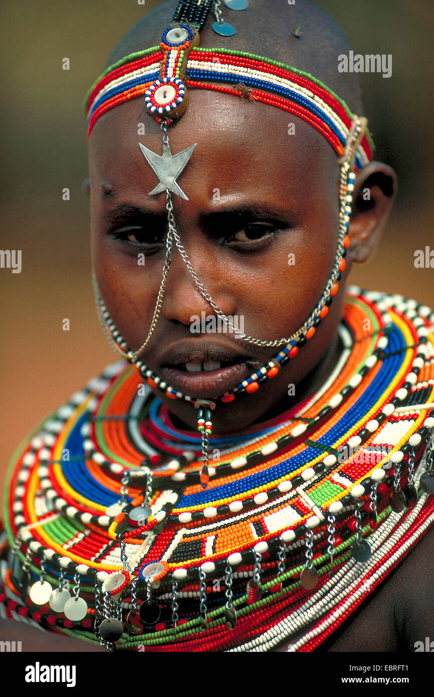 Samburu girl, portrait, Kenya, Masai Mara Banque D'Images