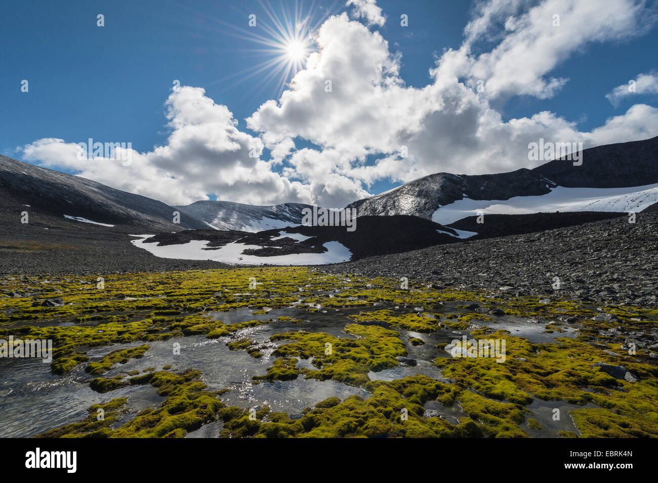 Paysage à la vallée de l'Ballinvaggi Ballinriehppi, Glacier, la Suède, la Laponie, Norrbotten, Abiskoalpen Banque D'Images