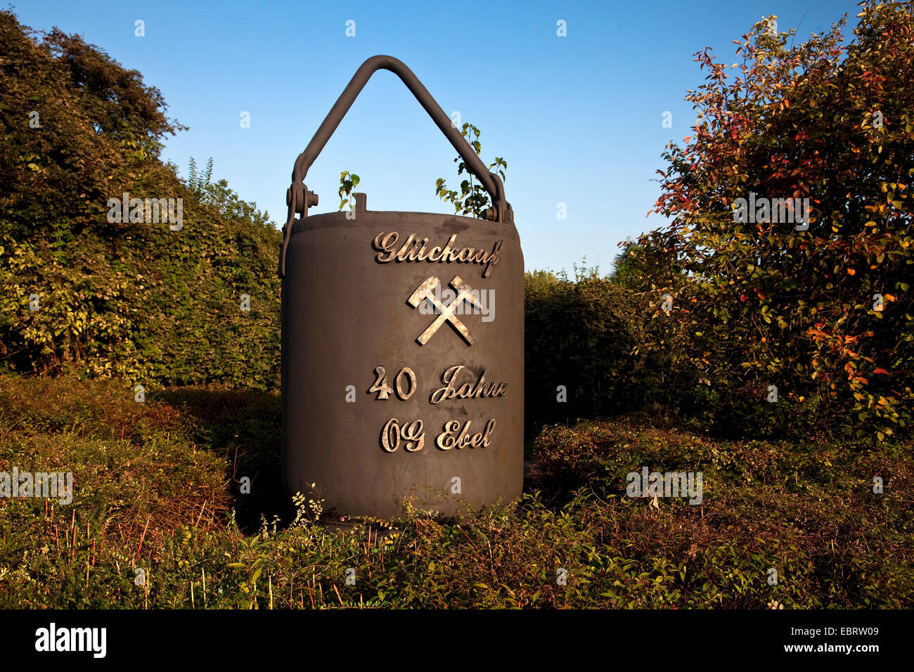 Seau avec message d'accueil de mineur, l'Allemagne, en Rhénanie du Nord-Westphalie, Ruhr, Bottrop Banque D'Images