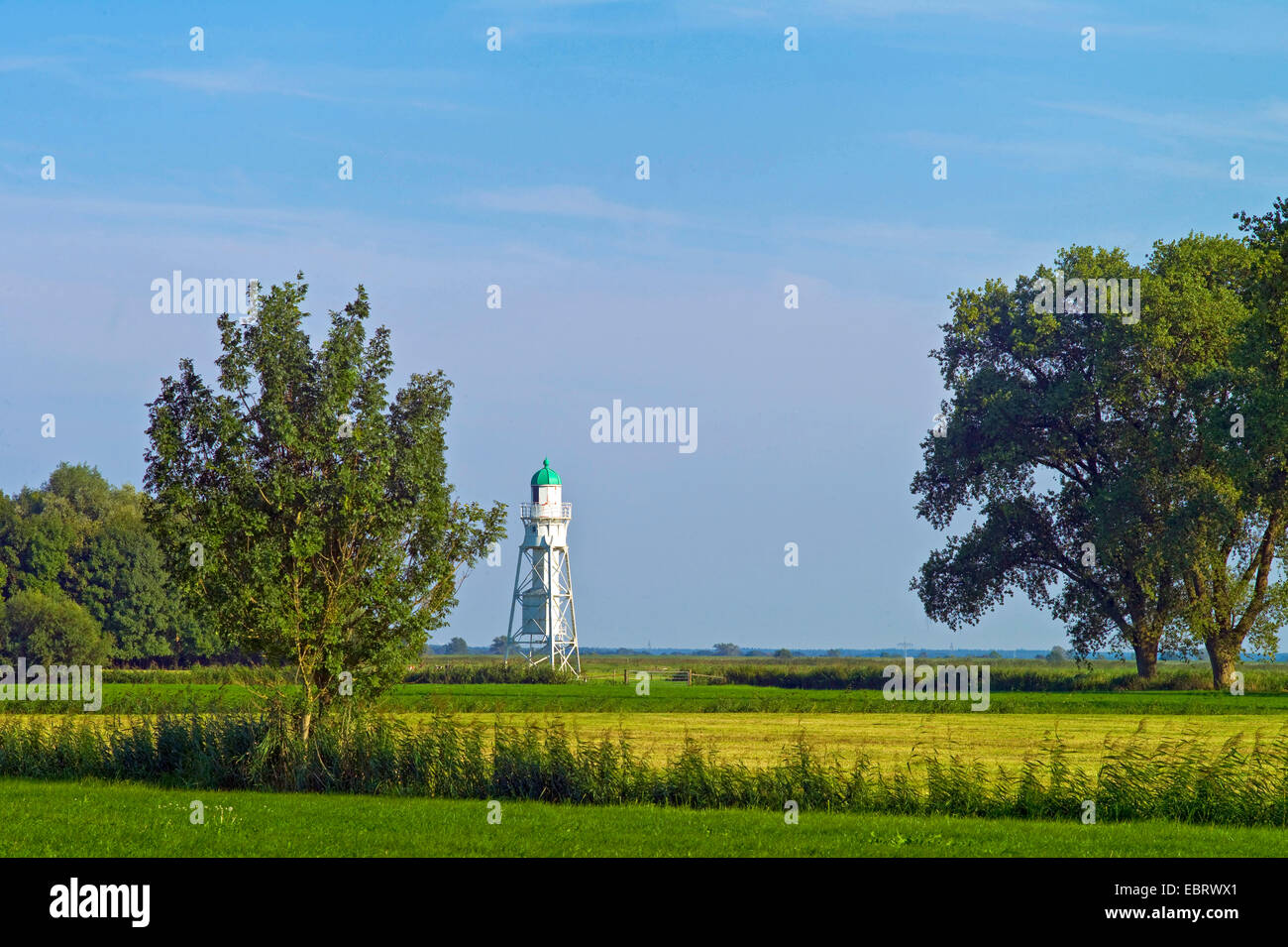 Le phare sur l'île de la rivière Weser, Harriersand, Allemagne Basse-saxe Banque D'Images