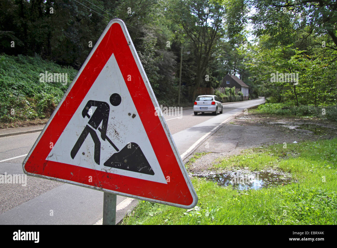 Signe de travail sur la route, Allemagne Banque D'Images