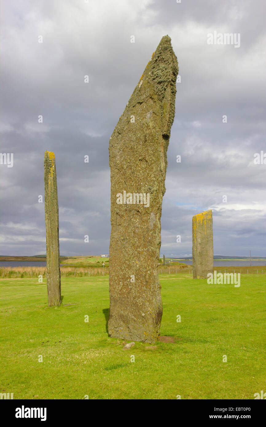 Menhirs de Stenness, néolithique henge, Royaume-Uni, Ecosse, Orcades, Orkney Mainland Banque D'Images