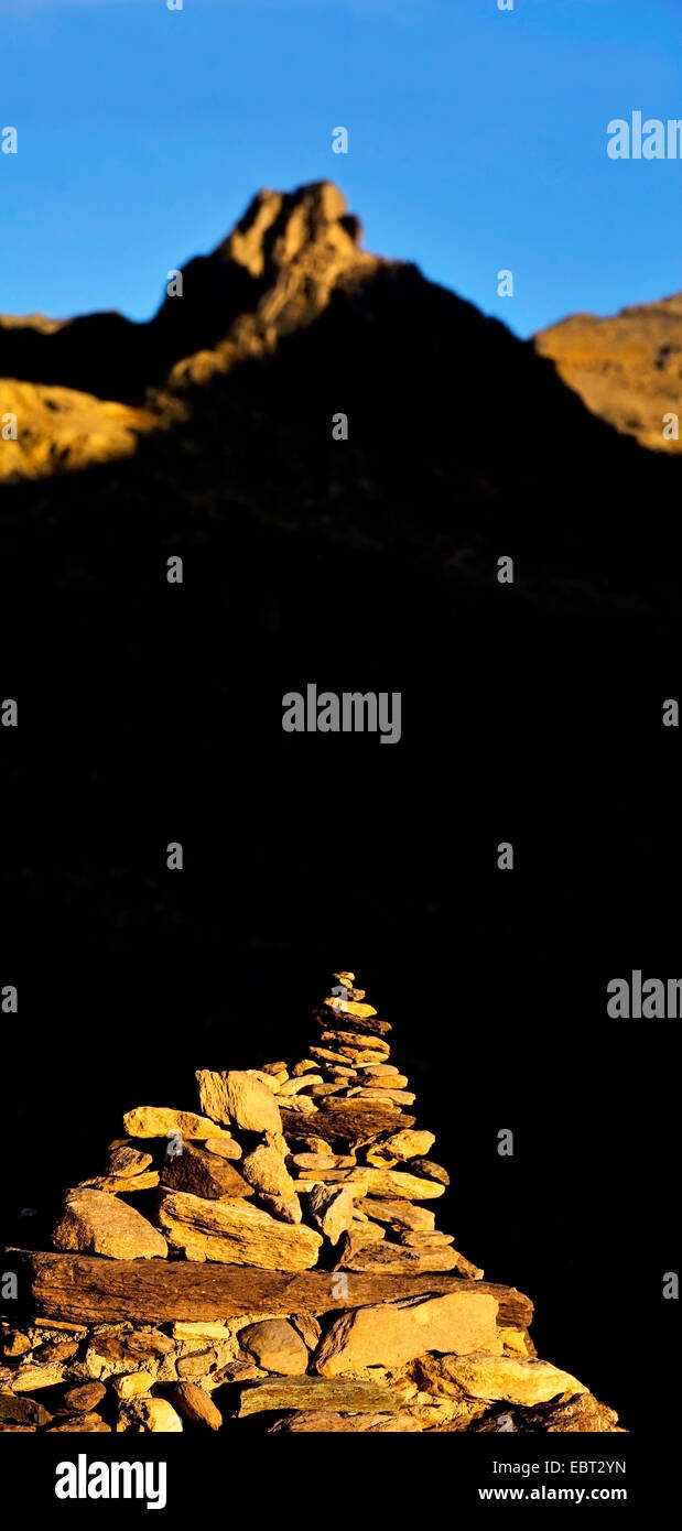 Tas de pierres dans la Vallée des Merveilles, France, Alpes Maritimes, le Parc National du Mercantour, le Belvedere Saint Marin de Vesubie Banque D'Images