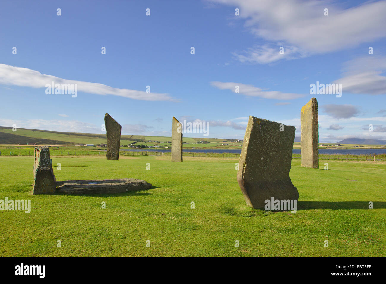 Menhirs de Stenness, néolithique henge, Royaume-Uni, Ecosse, Orcades, Orkney Mainland Banque D'Images