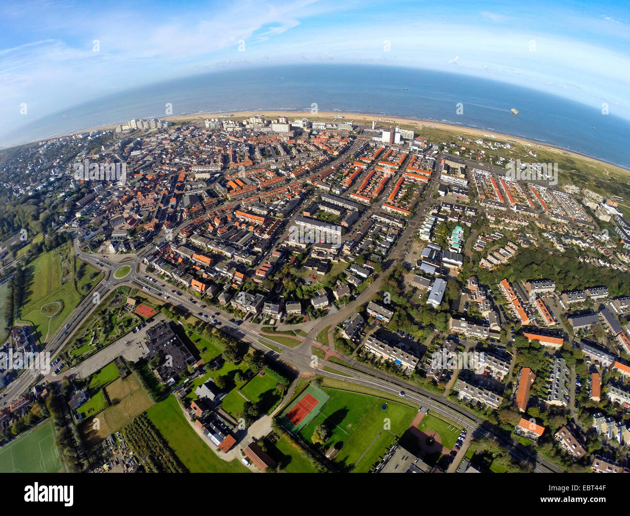 Vue aérienne à Nordwijk ville balnéaire sur la côte de la mer du Nord, Pays-Bas, Hollande-du-Sud, Noordwijk aan Zee Banque D'Images