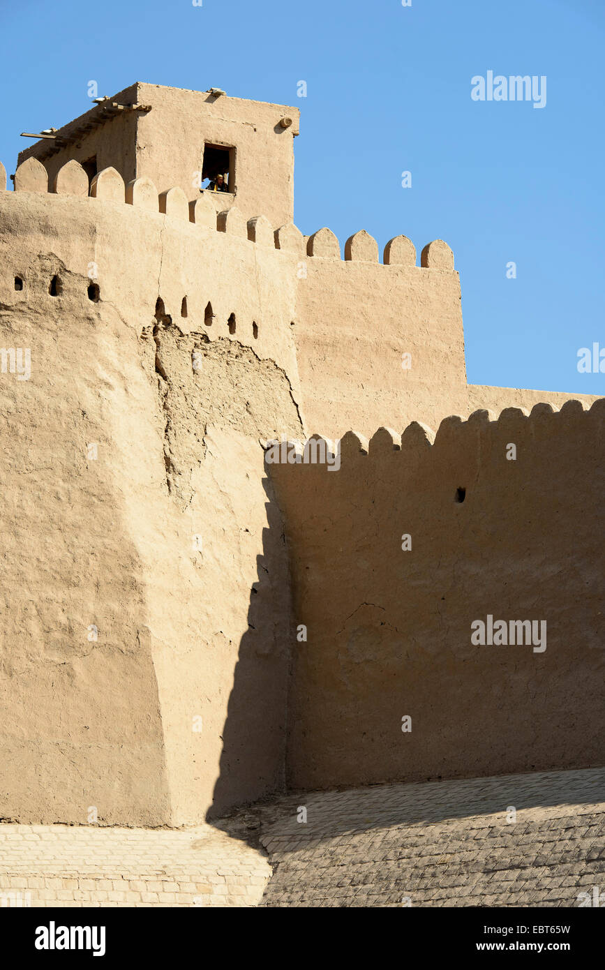 Mur de la ville de la ville hitoric Ichan Qala, Chiwa, l'Ouzbékistan, en Asie Banque D'Images