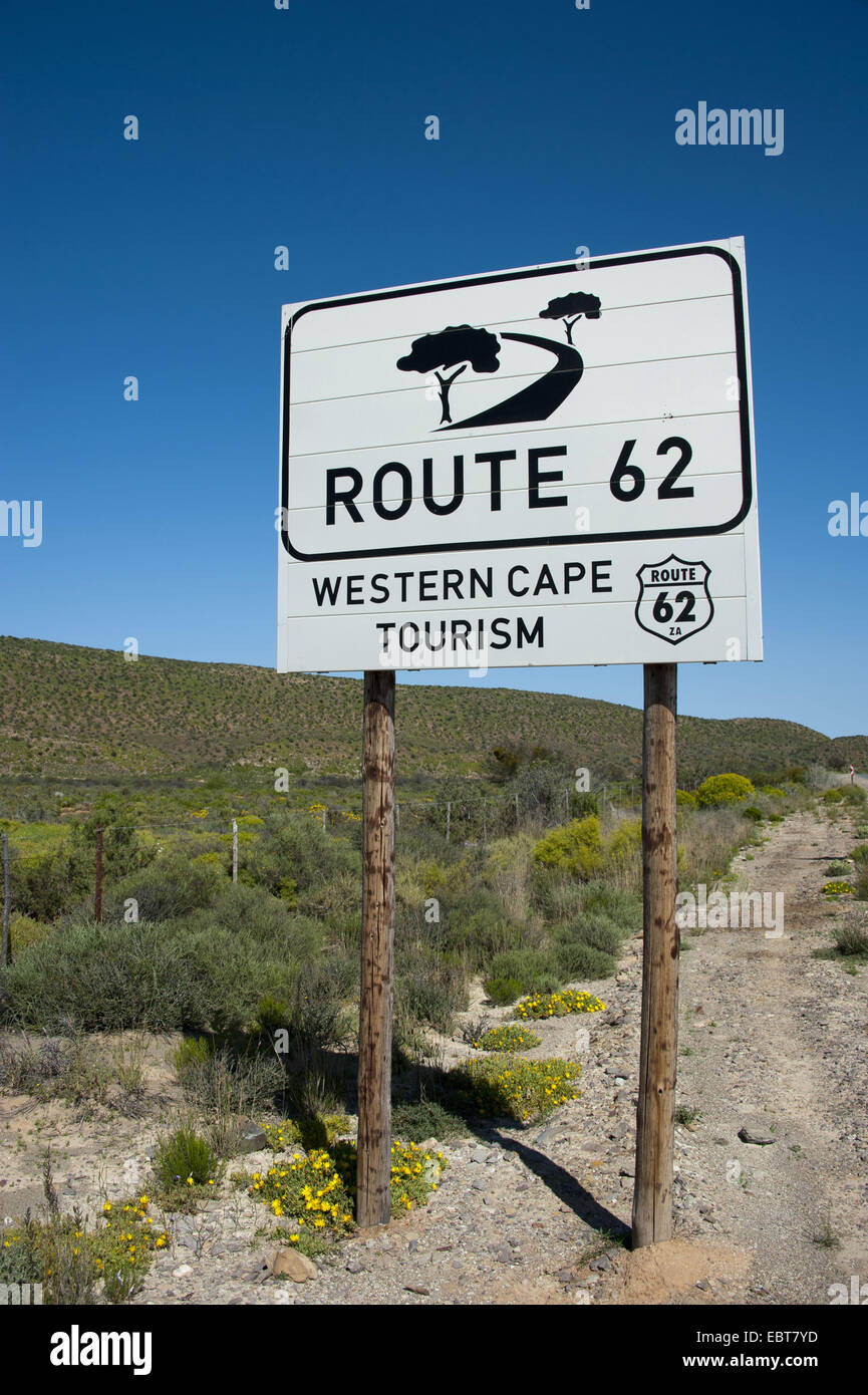 Panneau de circulation waysides marqués 'Route 62', Afrique du Sud, Western Cape Banque D'Images