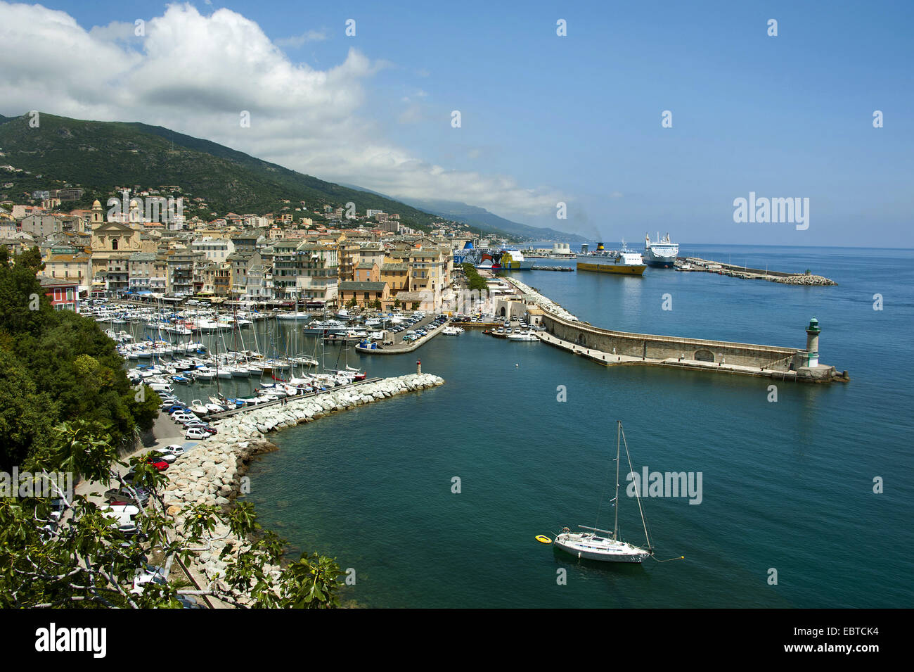 Port et la vieille ville avec l'église Saint Jean Baptiste, France, Corse, Bastia Banque D'Images