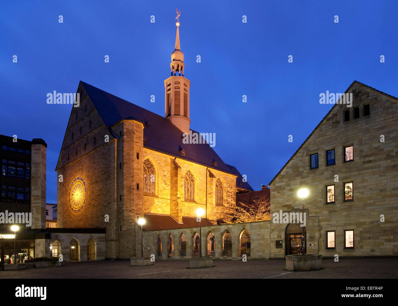 Église Propstei illuminé, Propsteikirche à heure bleue, l'Allemagne, en Rhénanie du Nord-Westphalie, Ruhr, Dortmund Banque D'Images