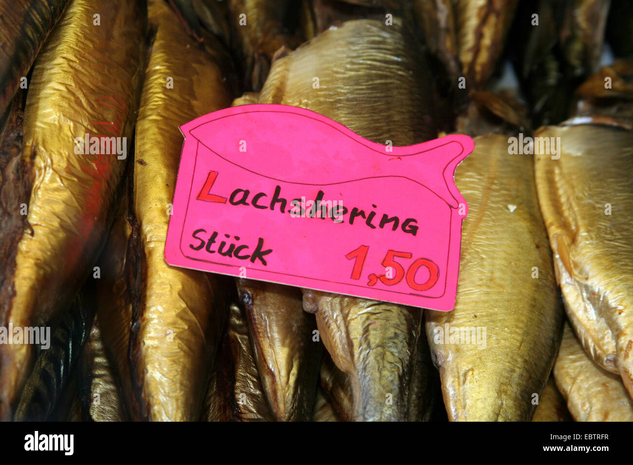 Le hareng bouffi sur le marché, l'Allemagne, Rhénanie du Nord-Westphalie Banque D'Images