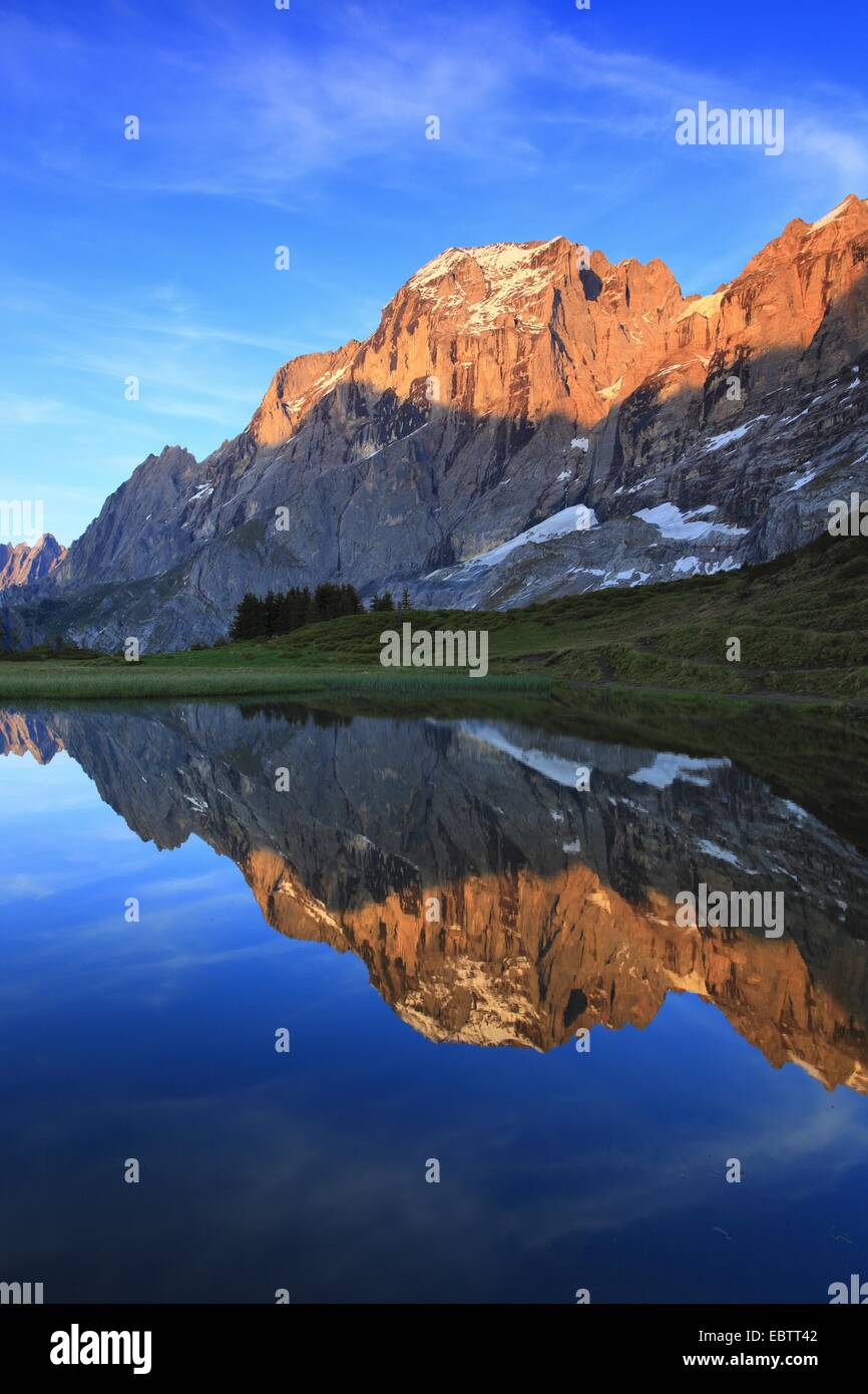 Vue d'un lac de montagne au passage alpin 'Grosse Scheidegg' à la Wellhorn et le Engelhoerner, Suisse, Berne, Oberland Bernois Banque D'Images
