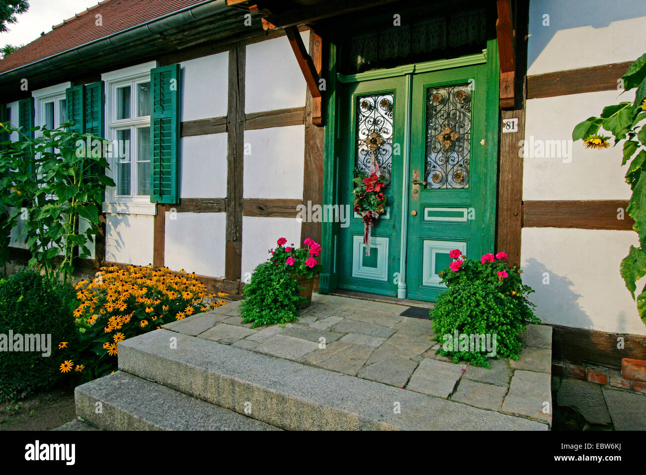 Maison à colombage restaurée de colons, l'Allemagne, Brandebourg, Neulietzegoericke Banque D'Images