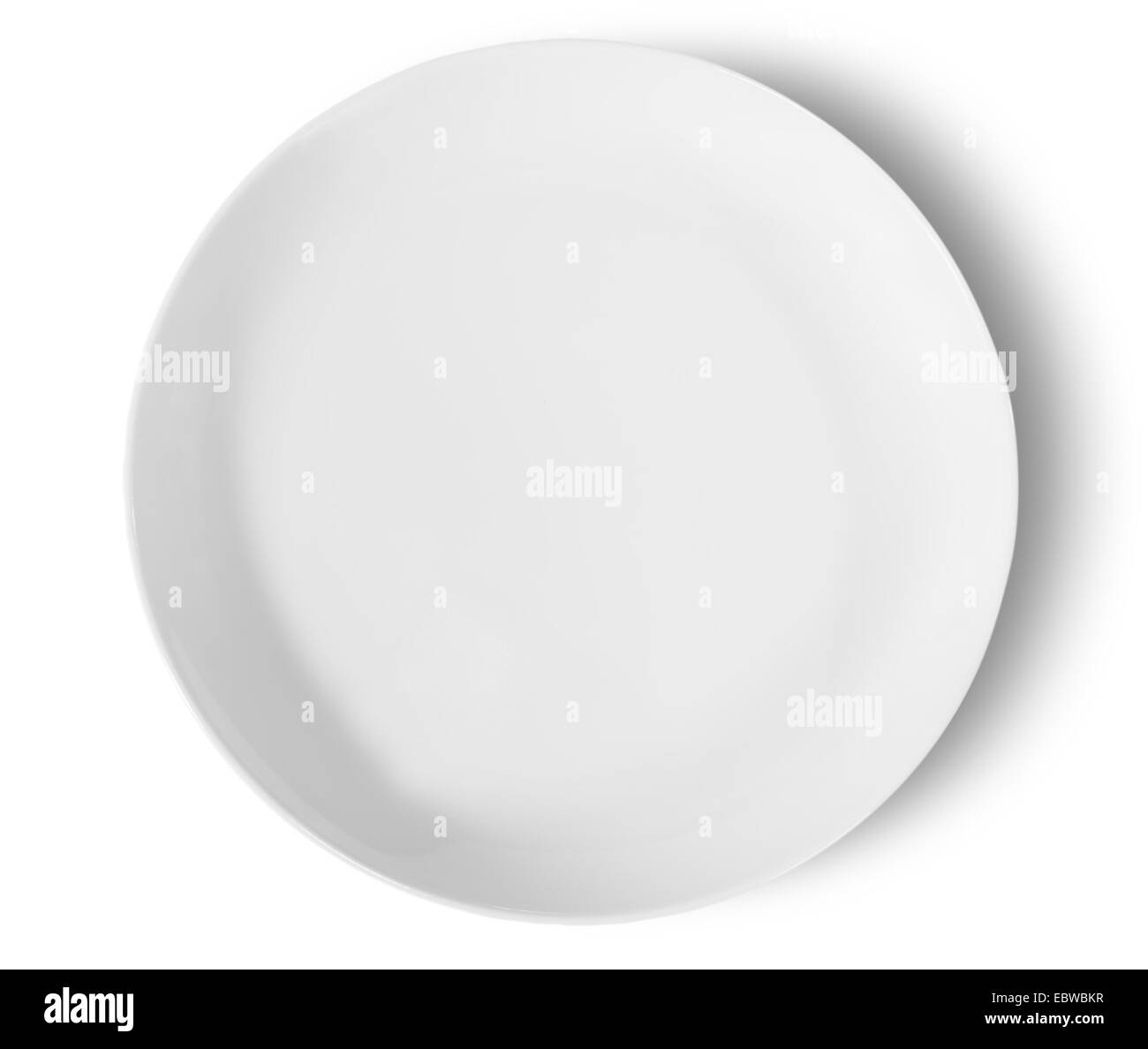 Une assiette de porcelaine blanche isolée Vue de dessus isolé sur fond blanc Banque D'Images