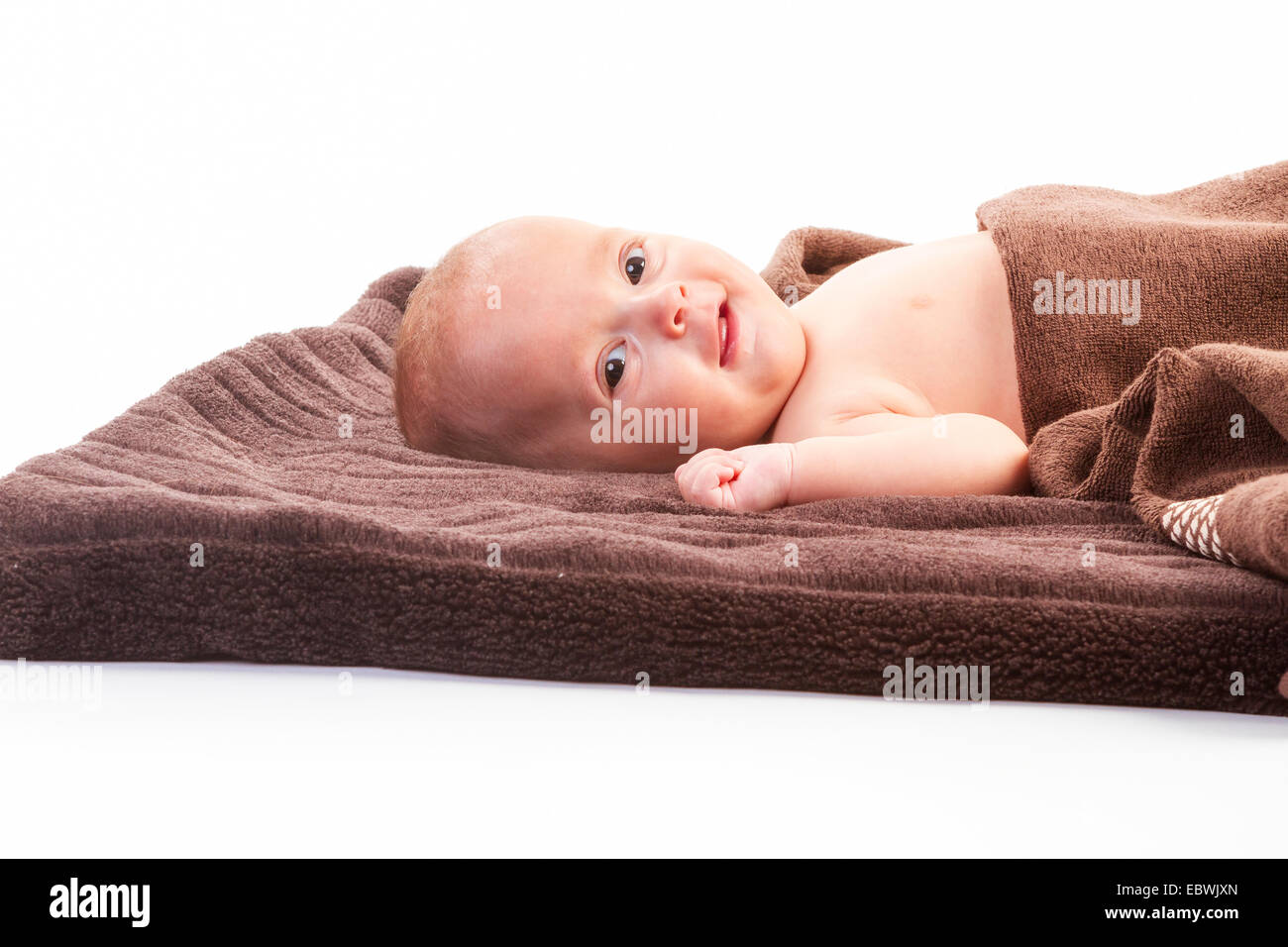 Plus de couverture bébé garçon brun sur fond blanc Banque D'Images