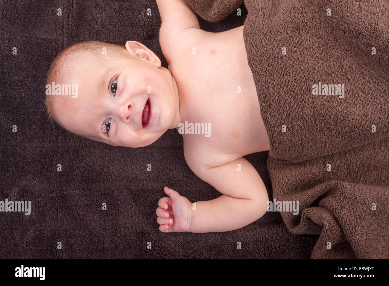 Plus de couverture bébé garçon brun sur fond blanc Banque D'Images