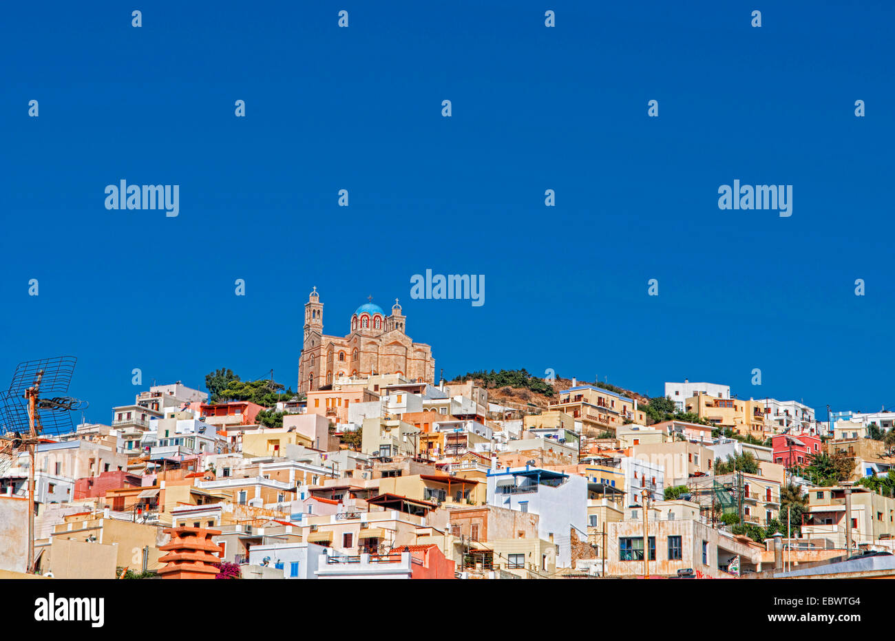 Hermoupolis avec cathédrale Saint-Nicolas, Grèce, Syros Banque D'Images