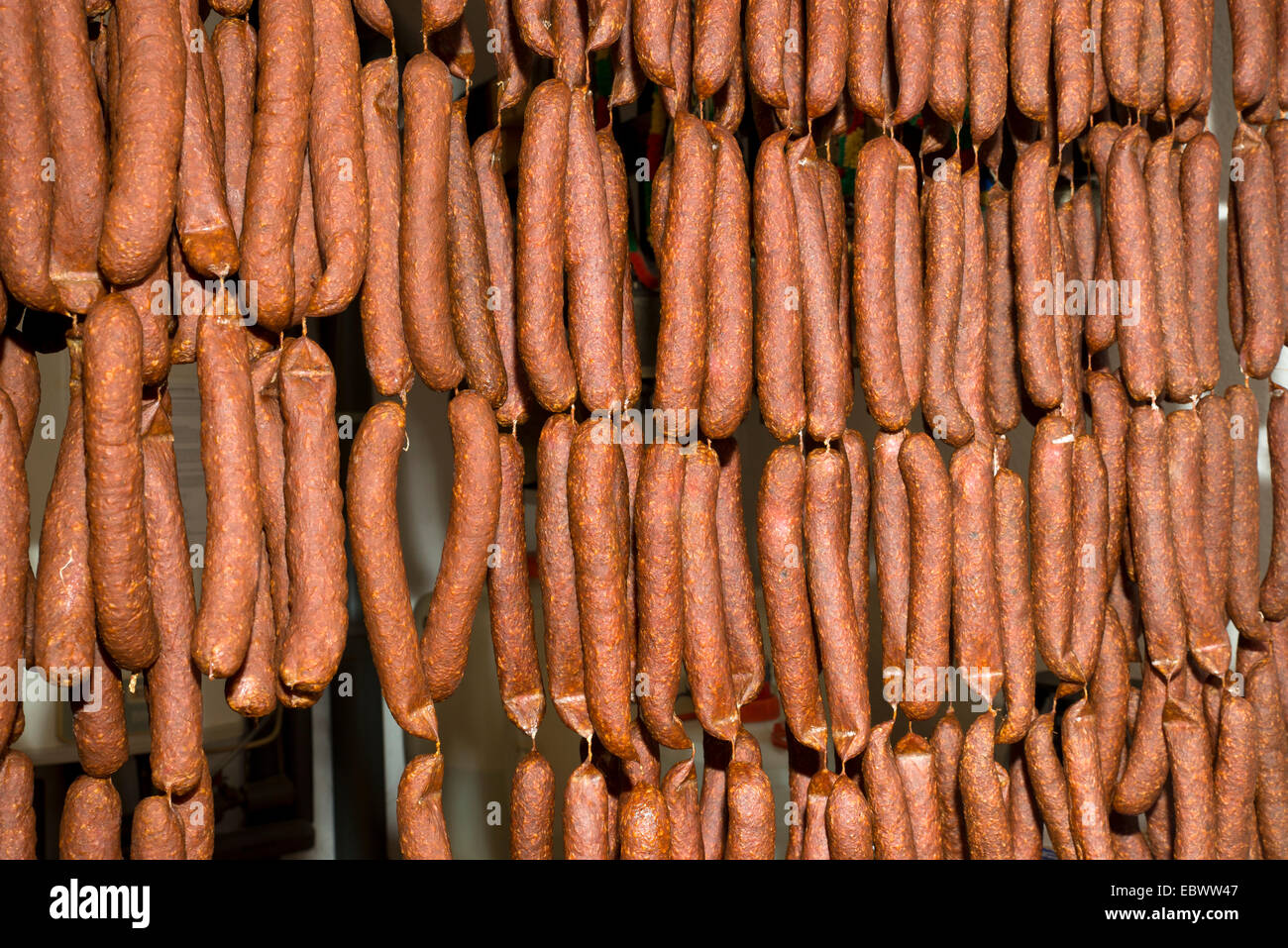 Les produits agricoles, les saucisses, magasin de ferme, Kreidl ferme familiale, District de Schwaz, Tyrol, Autriche Banque D'Images