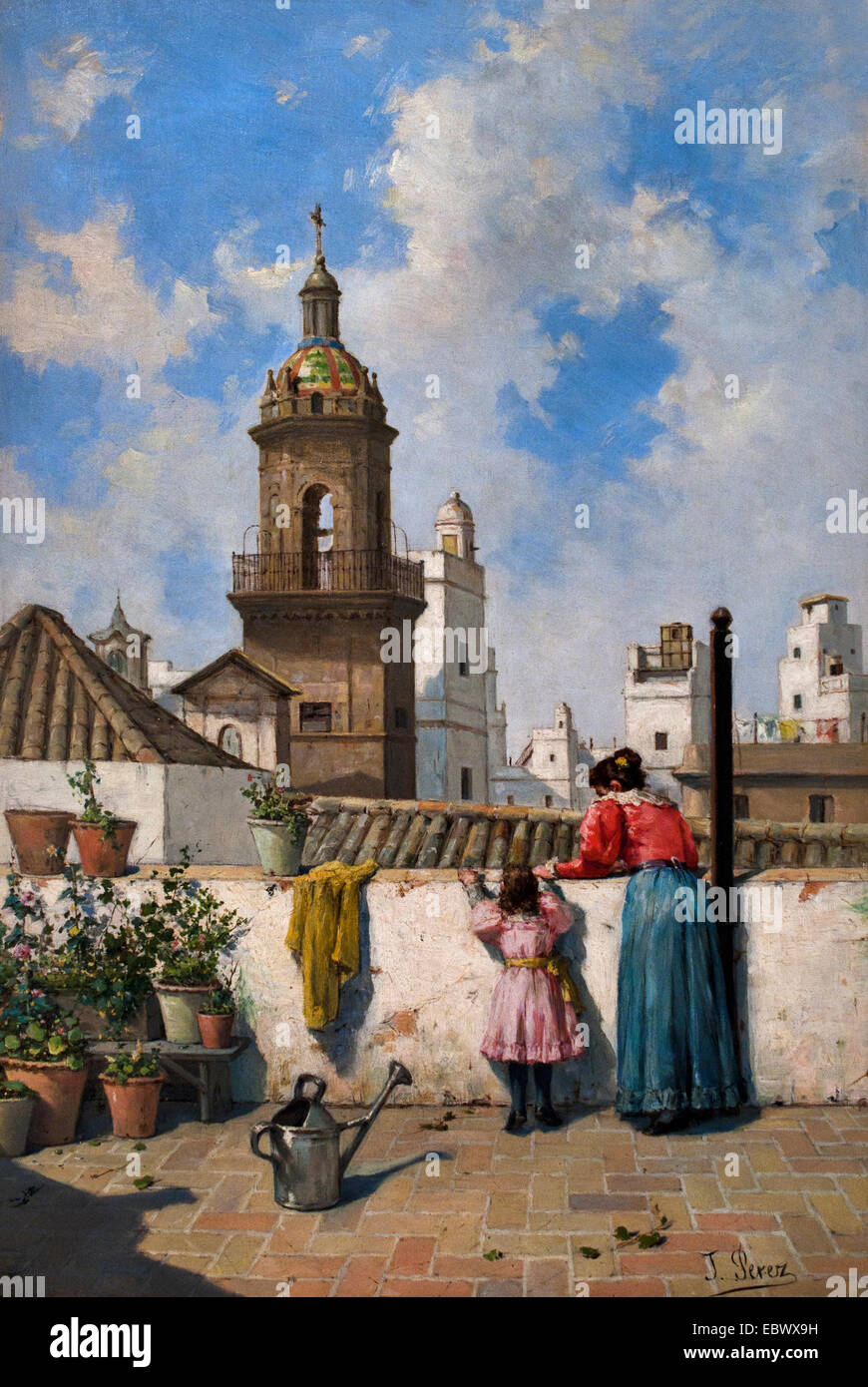 Gaditana Azotea - Cadix toit par Jose Perez Siguimboscum 1841-1909 Espagnol Espagne Banque D'Images