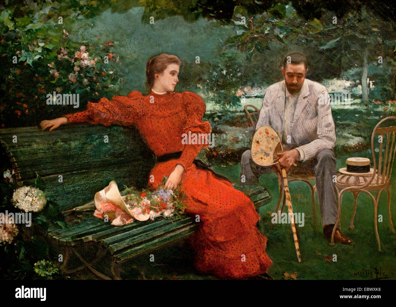 Couple dans un jardin par Cecilio Pla y Gallardo Valencia 1860 - 1934 peintre espagnol Banque D'Images