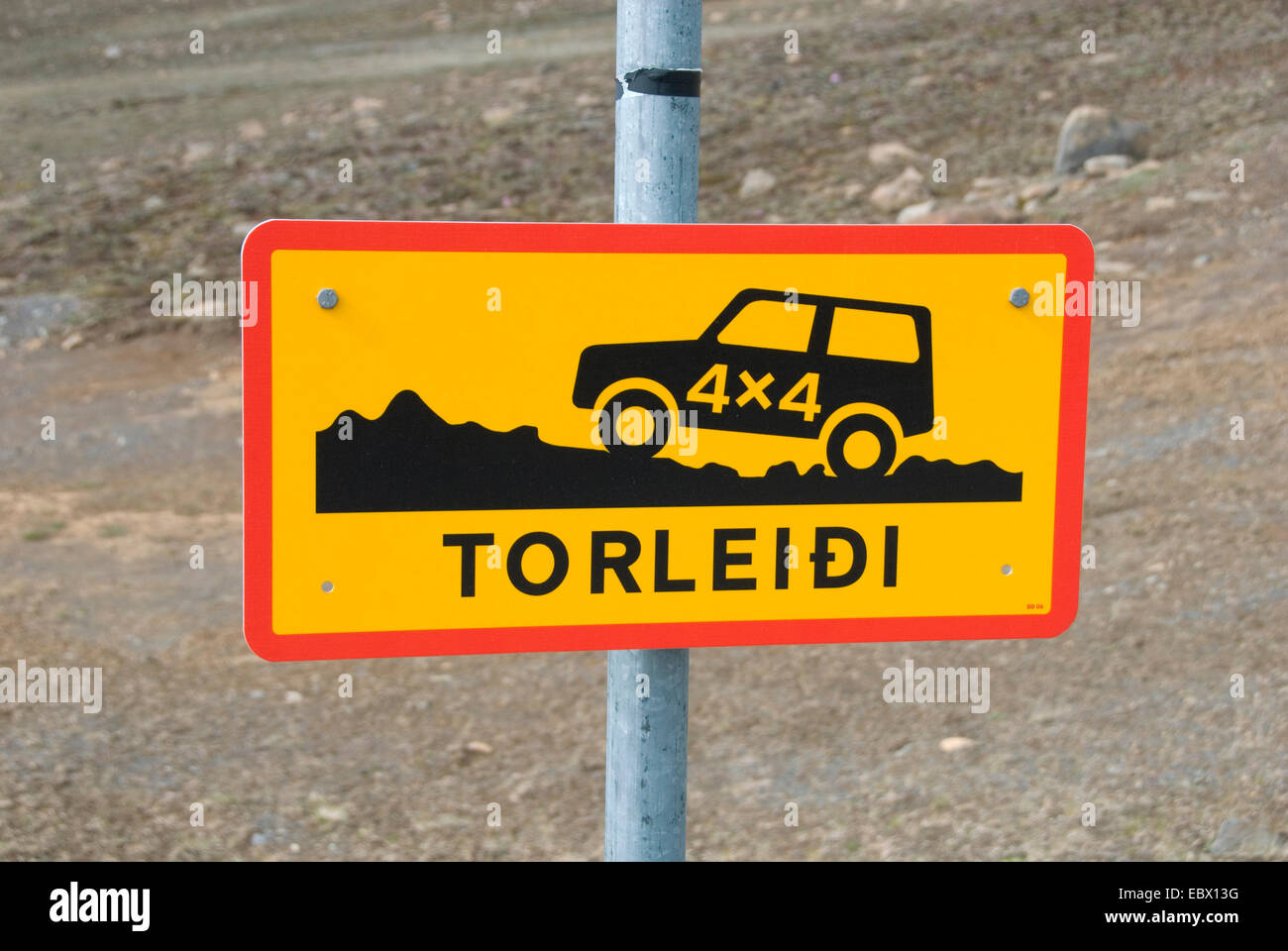 La rue, signe que pour un véhicule tout-terrain , Islande Banque D'Images