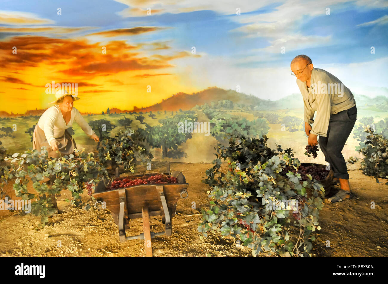 Une exposition de la vie rurale traditionnelle au Bodega El Paratge wine shop et musée situé près de Tossa de Mar et Lloret de Mar, Cos Banque D'Images