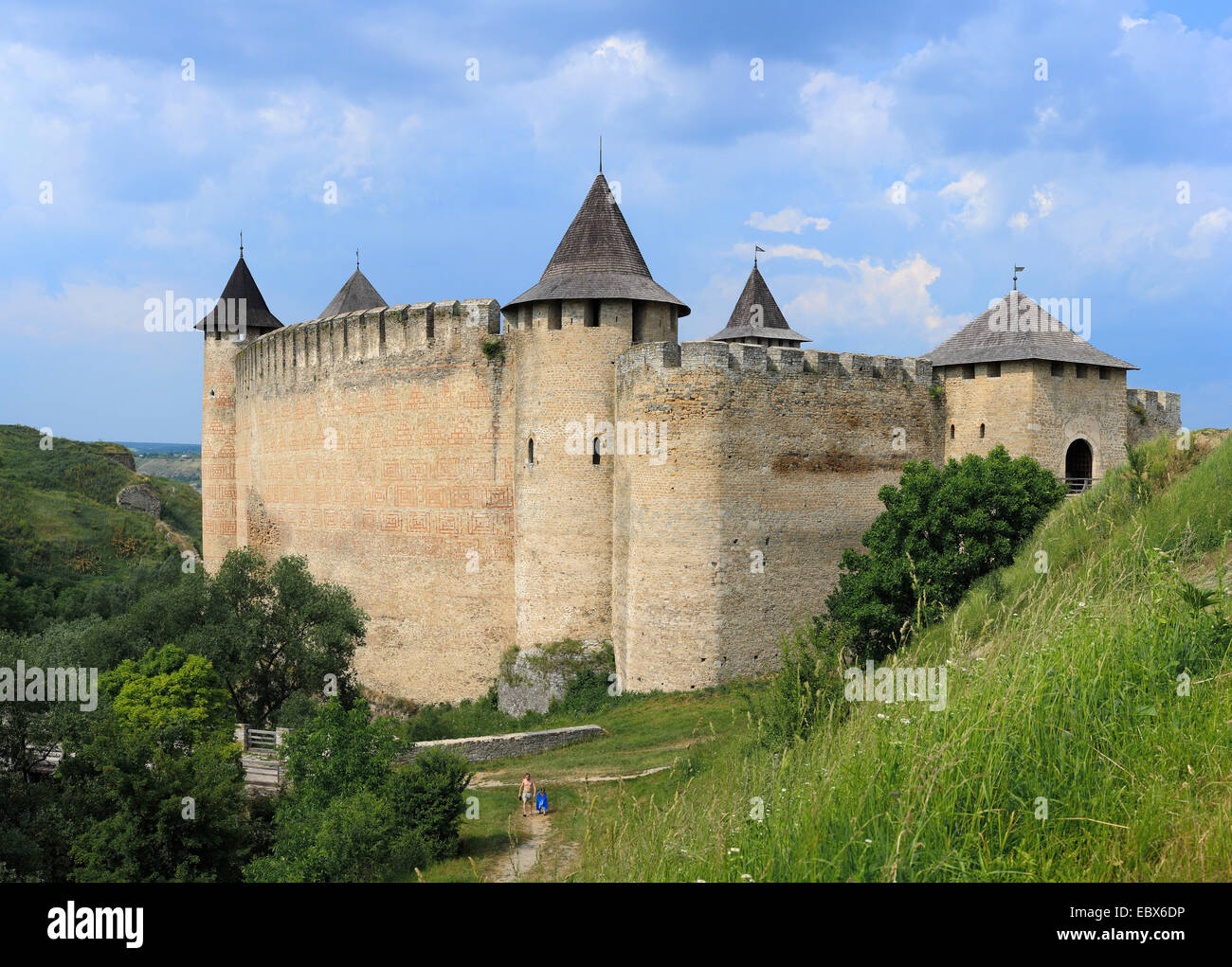 La forteresse de Khotin (1325-1460), rivière Dniestr, l'Ukraine, l'Oblast de Tchernivtsi Banque D'Images