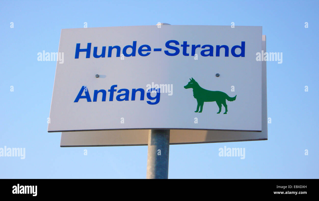 Chiens admis dans l'inscription dog beach, Allemagne, Schleswig-Holstein Banque D'Images