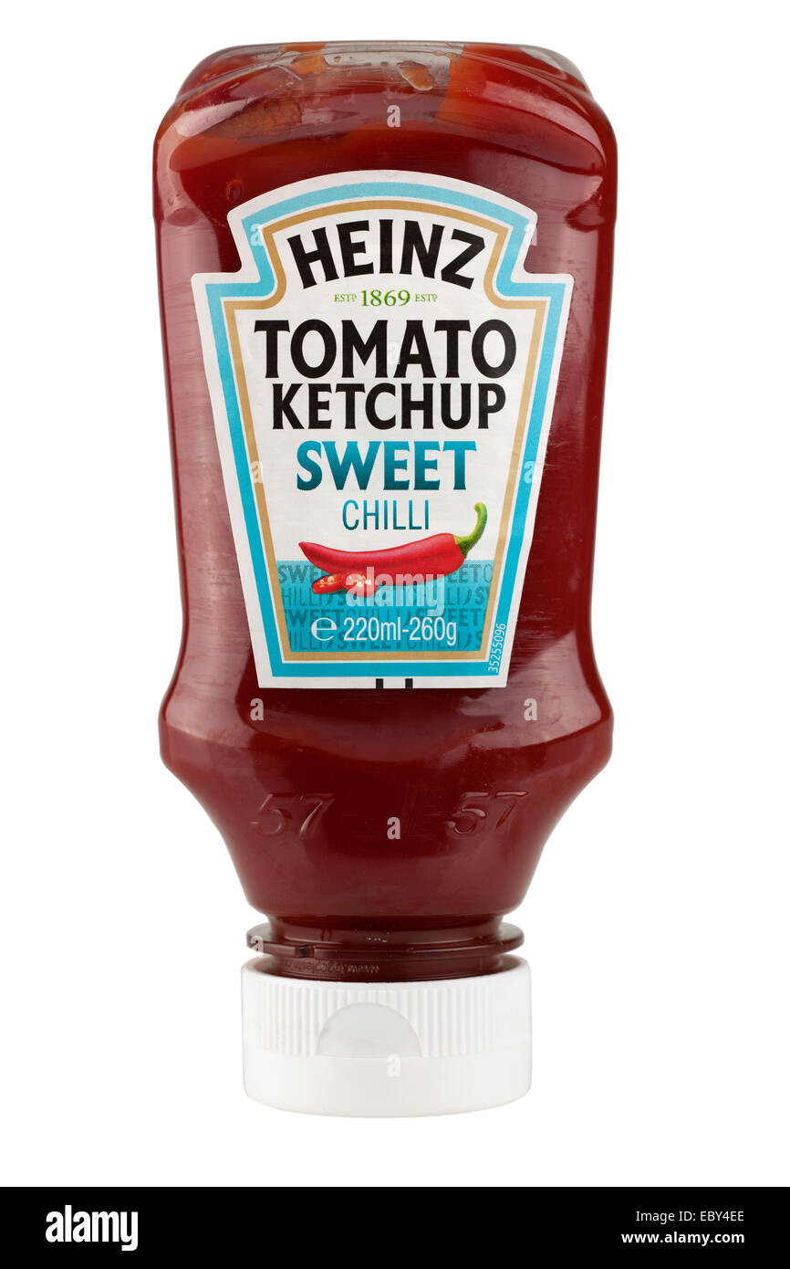 Squeeze contenant d'Heinz Tomato ketchup chili doux Banque D'Images