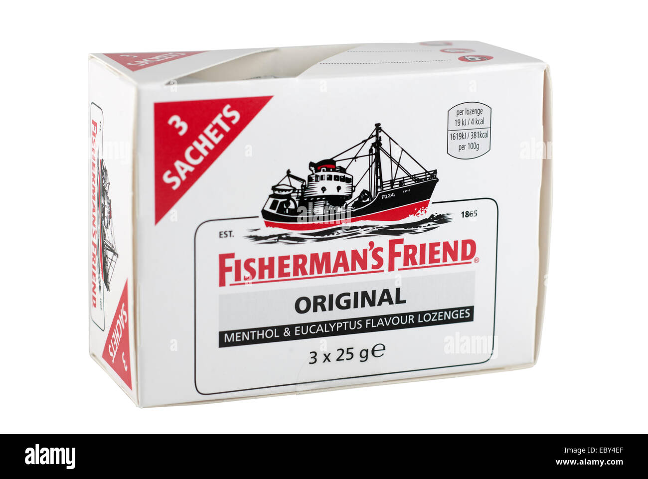 Pack de trois sachets de Fisherman's Friend original menthol et eucalyptus pastilles saveur Banque D'Images