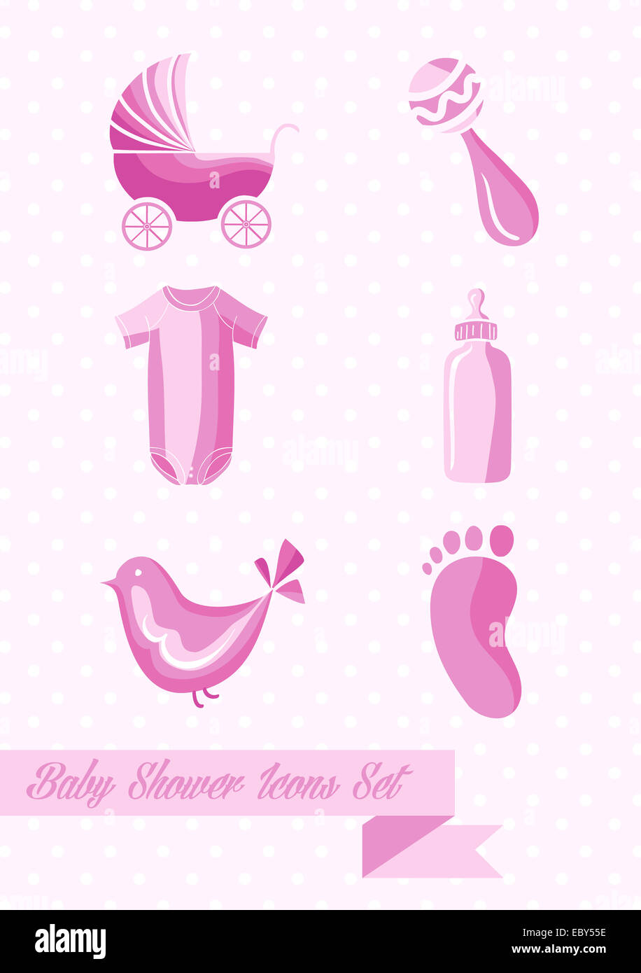 Douche de bébé fille icons set design illustration. Peut être utilisé pour le site web et de l'app. Fichier vectoriel EPS10 organisé en couches pour facile Banque D'Images