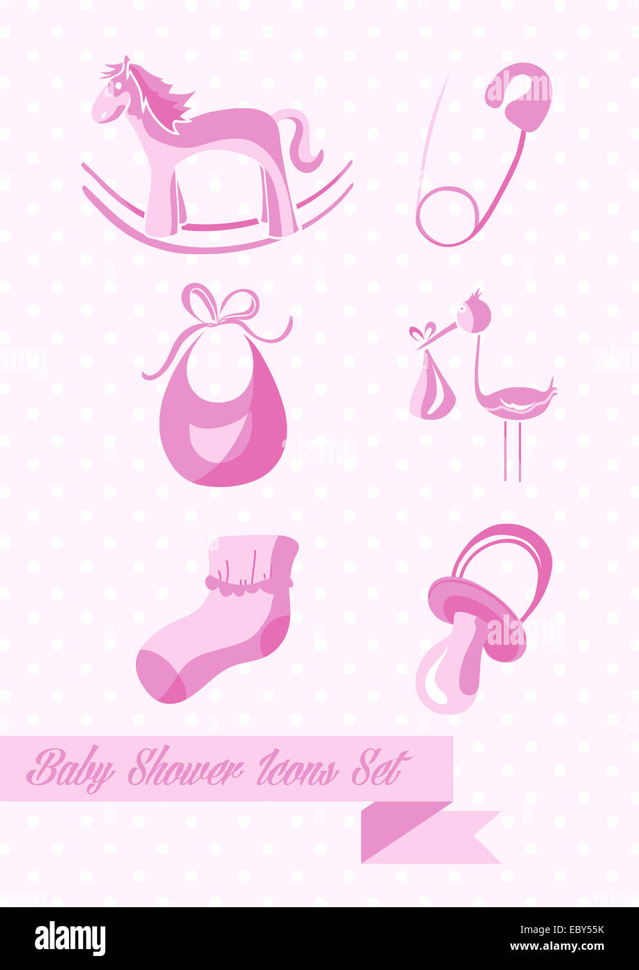 Douche de bébé fille icons set design illustration. Peut être utilisé pour le site web et de l'app. Fichier vectoriel EPS10 organisé en couches pour facile Banque D'Images
