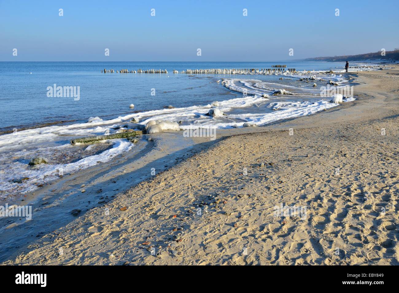 Plage de la mer Baltique d'hiver, couvert de glace Banque D'Images